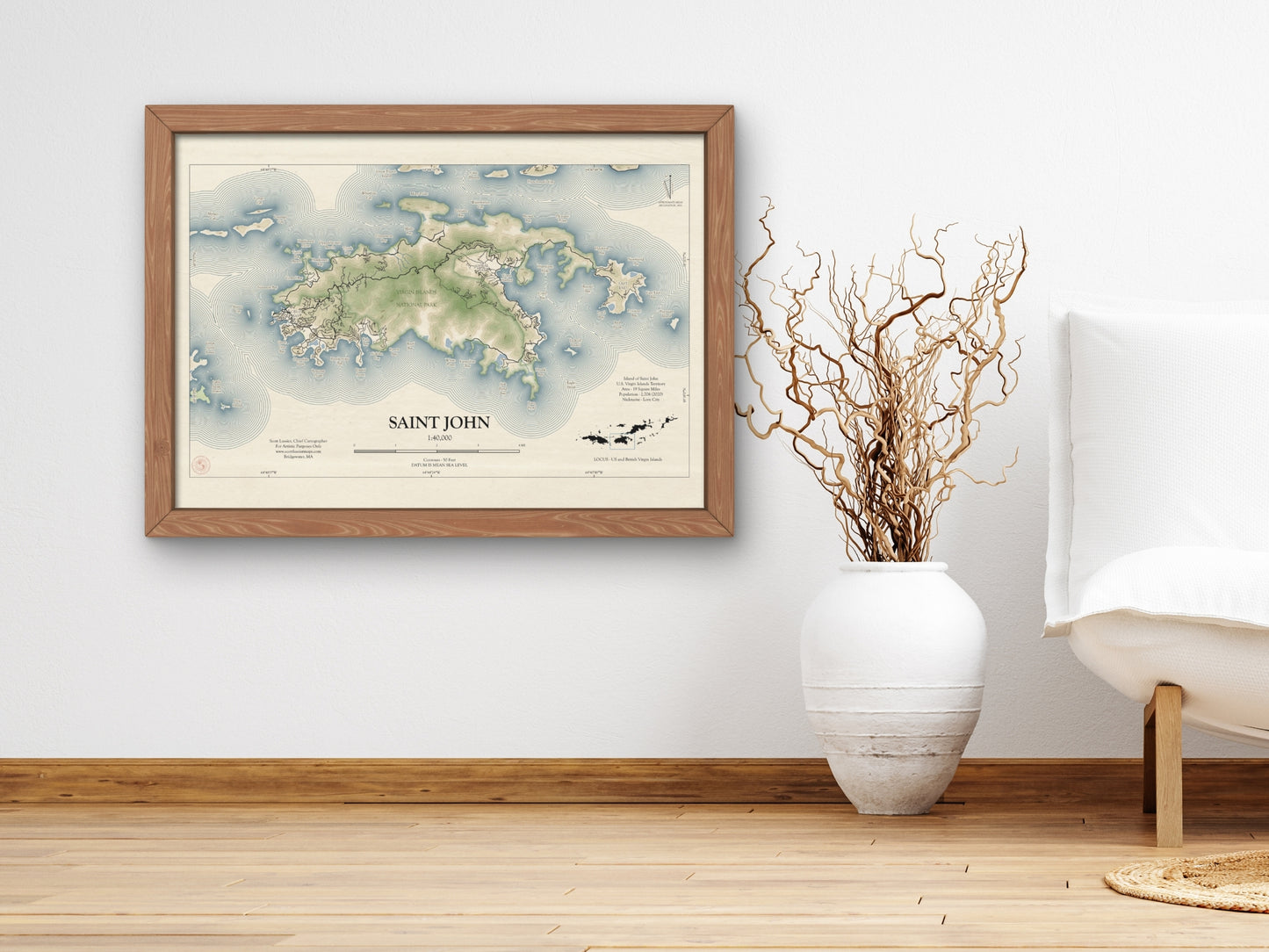 St John USVI Map Art Print Vintage Style (Old version)
