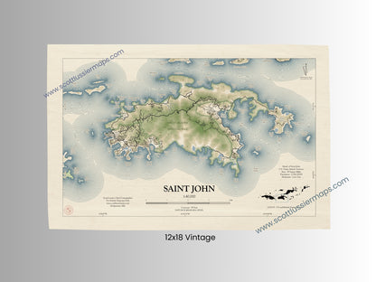 St John USVI Map Art Print Vintage Style (Old version)